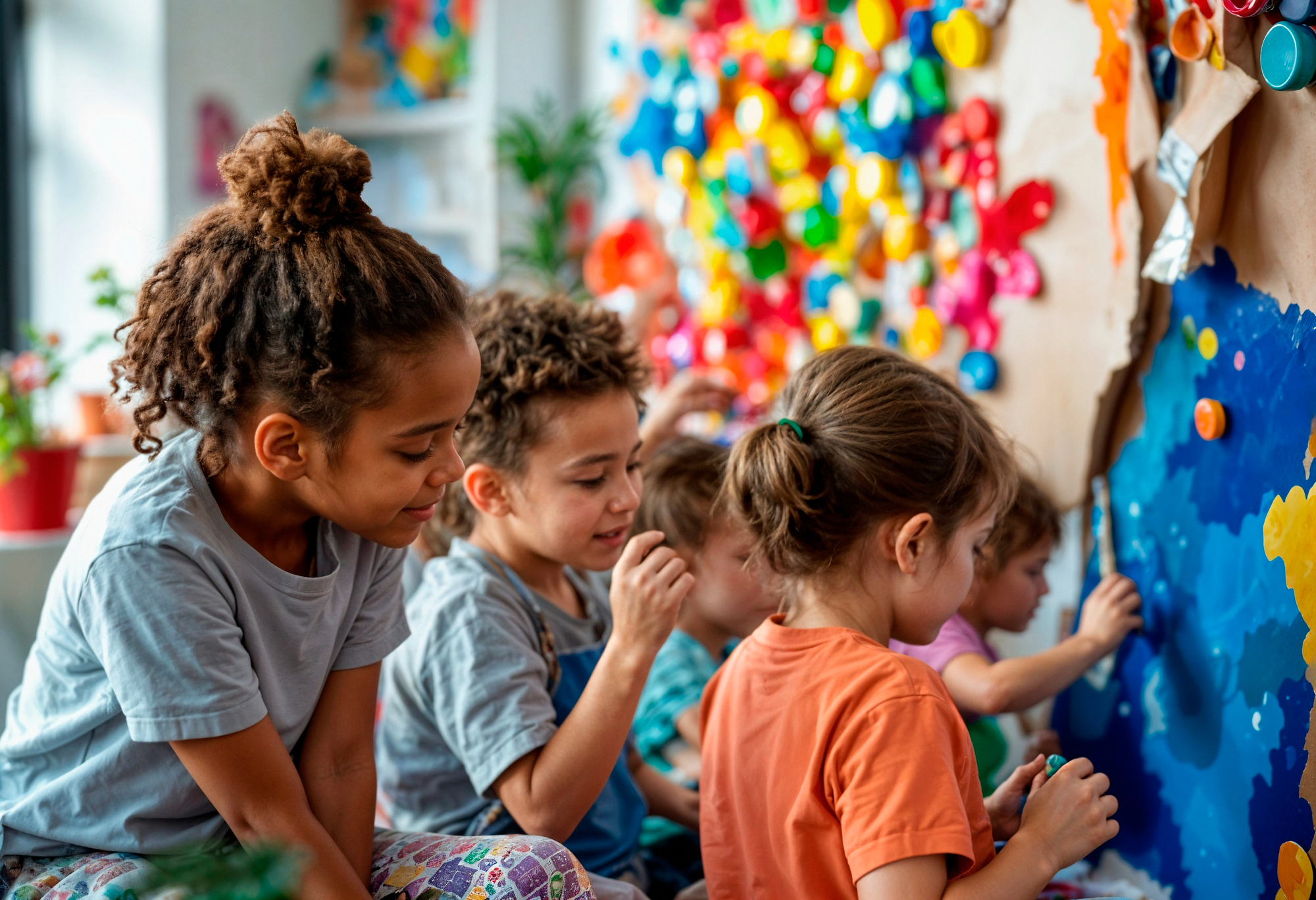 Bambini che giocano con colori. Villaggio SOS Vicenza